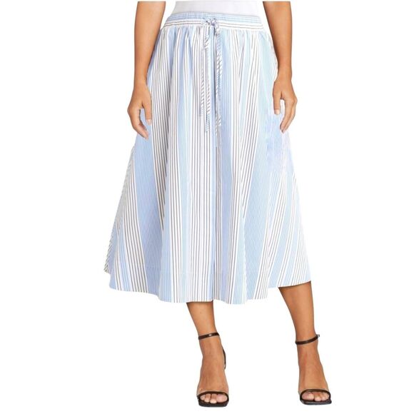 Free Assembly Women's Baby Blue, White & Black Cotton A-Line Drawstring Skirt w - Picture 3 of 11